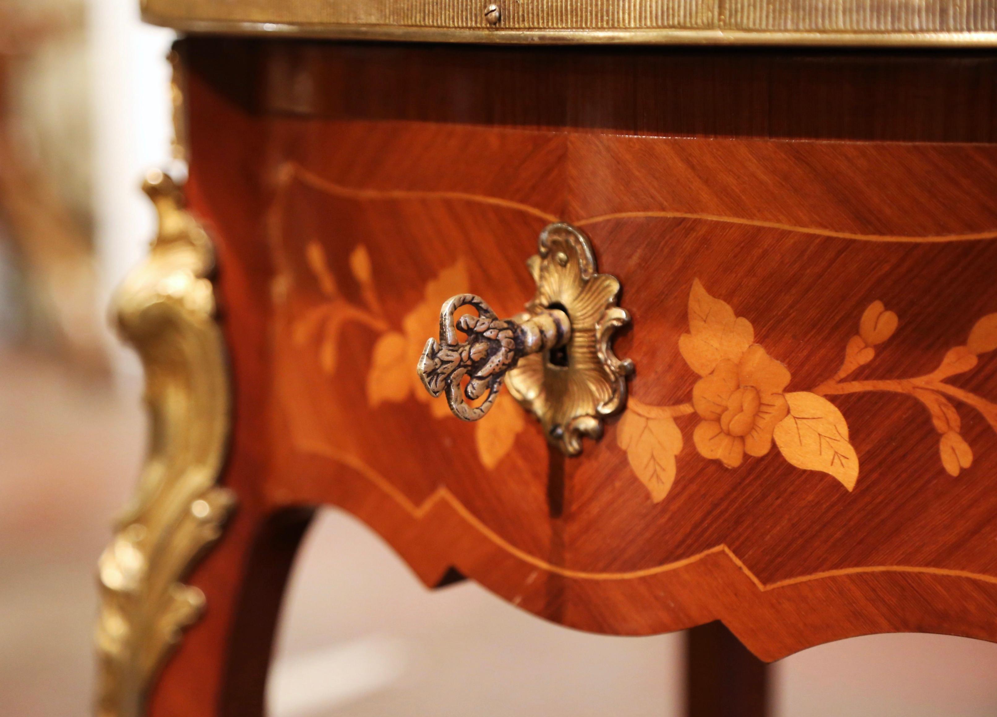 Pair of Early 20th Century French Louis XV Walnut Marquetry & Brass Side Tables 7