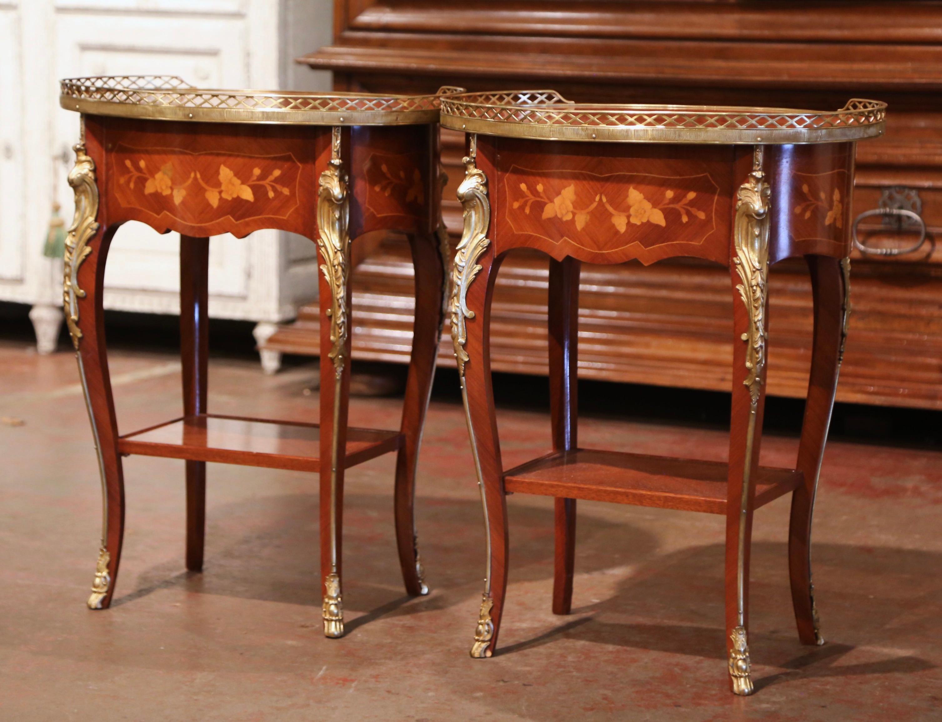 Pair of Early 20th Century French Louis XV Walnut Marquetry & Brass Side Tables 8