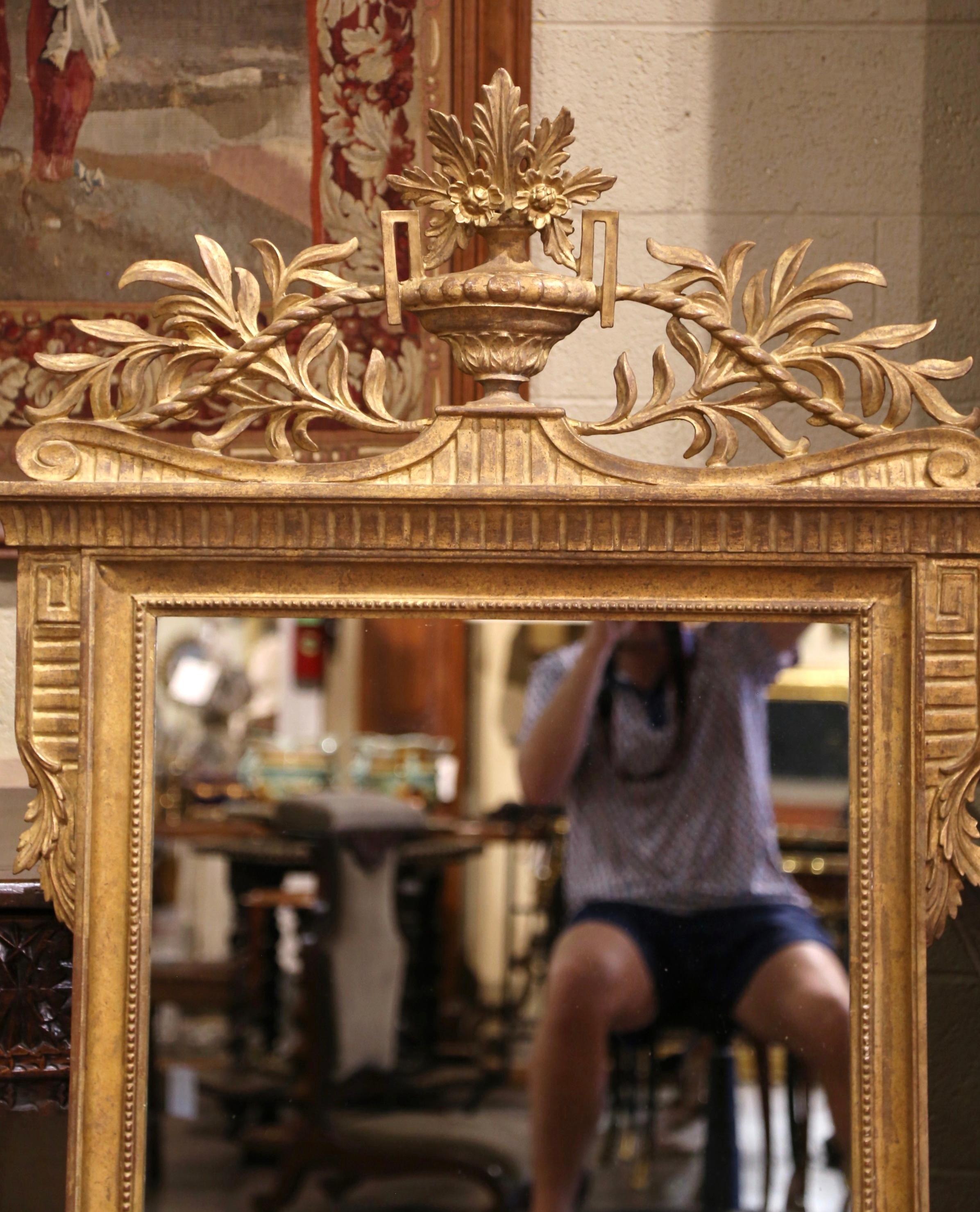 Pair of Large Early 20th Century French Louis XVI Carved Giltwood Wall Mirrors In Excellent Condition In Dallas, TX