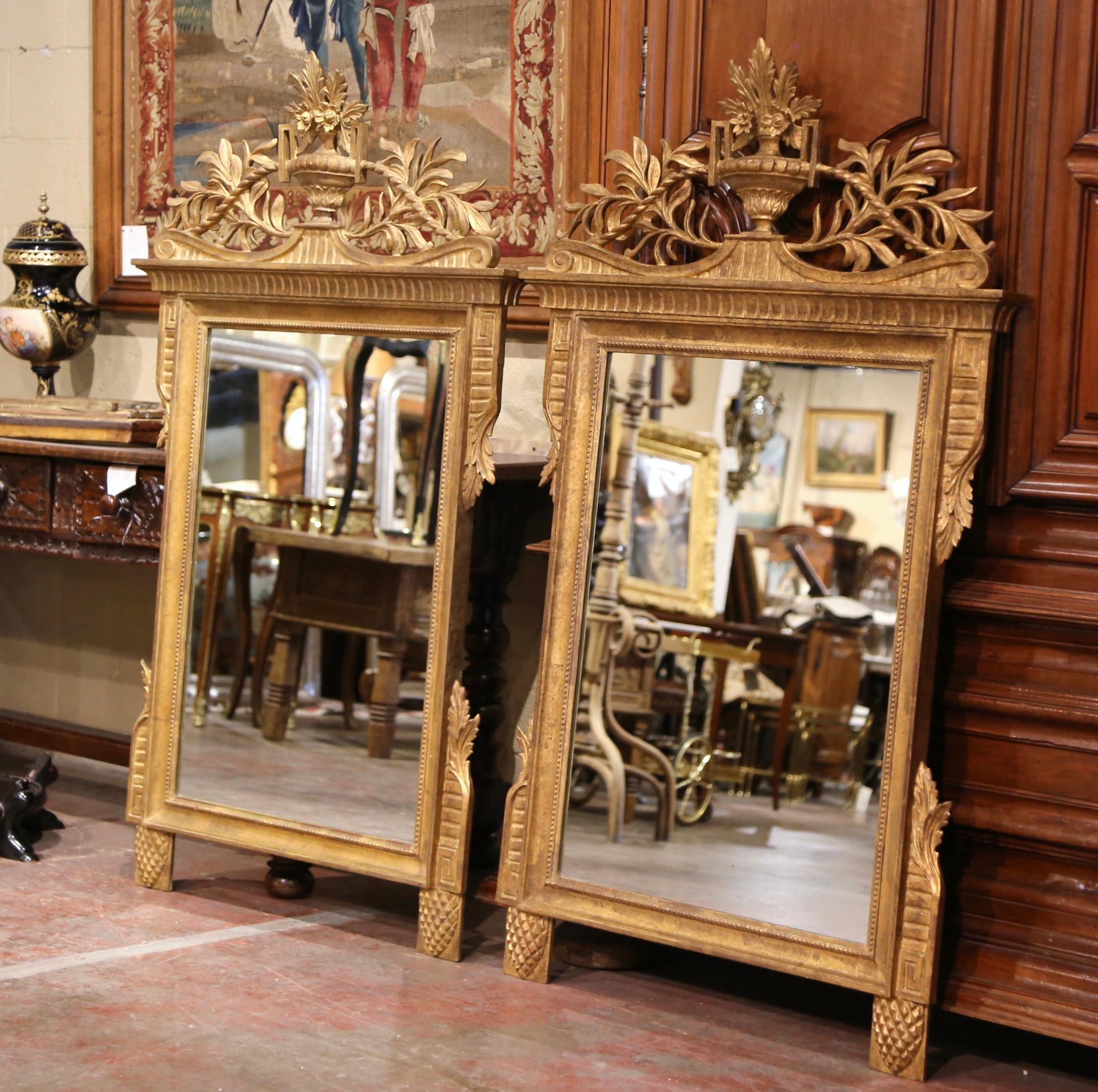 Pair of Large Early 20th Century French Louis XVI Carved Giltwood Wall Mirrors 5