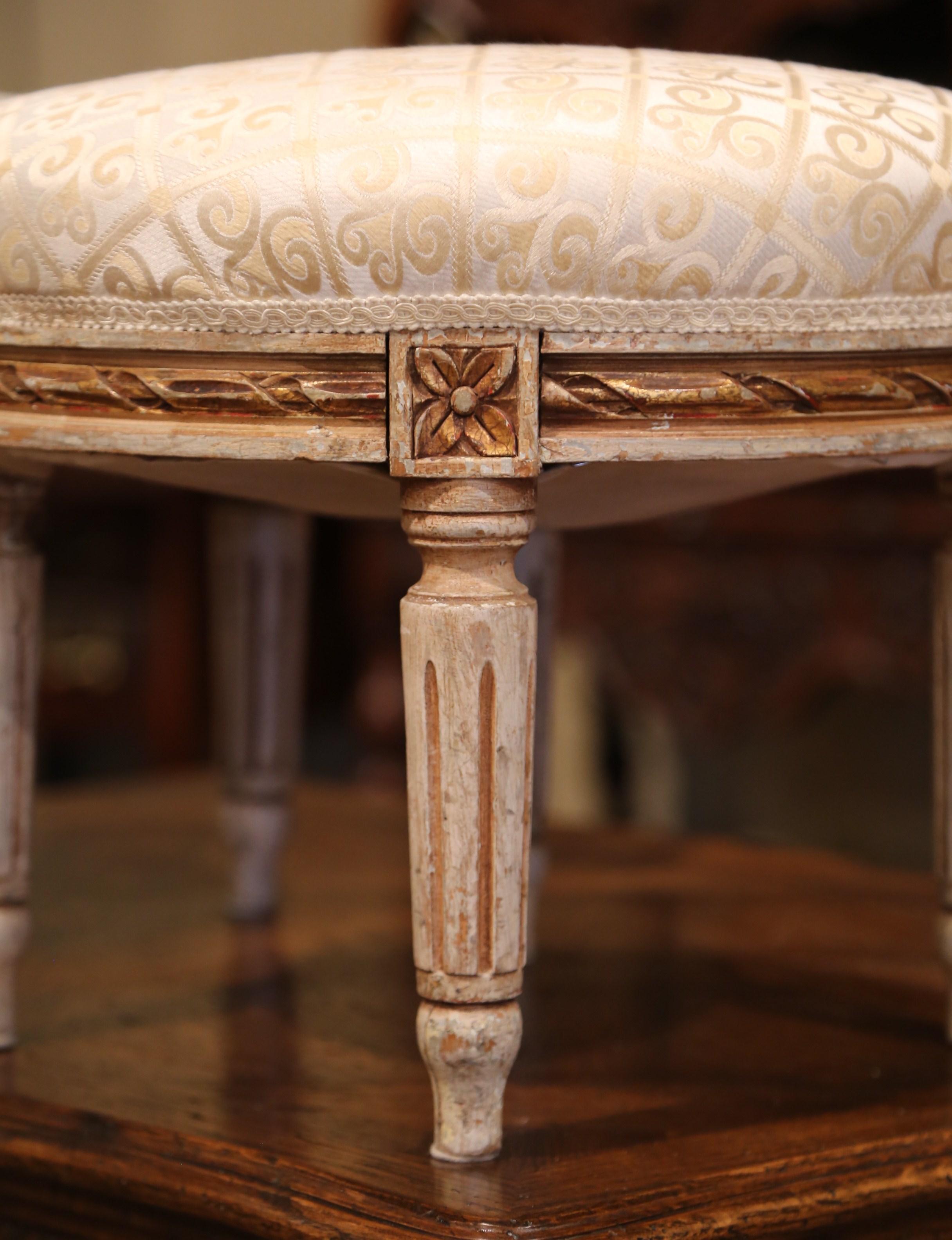 Pair of Early 20th Century French Louis XVI Carved Painted and Gilt Footstools 3