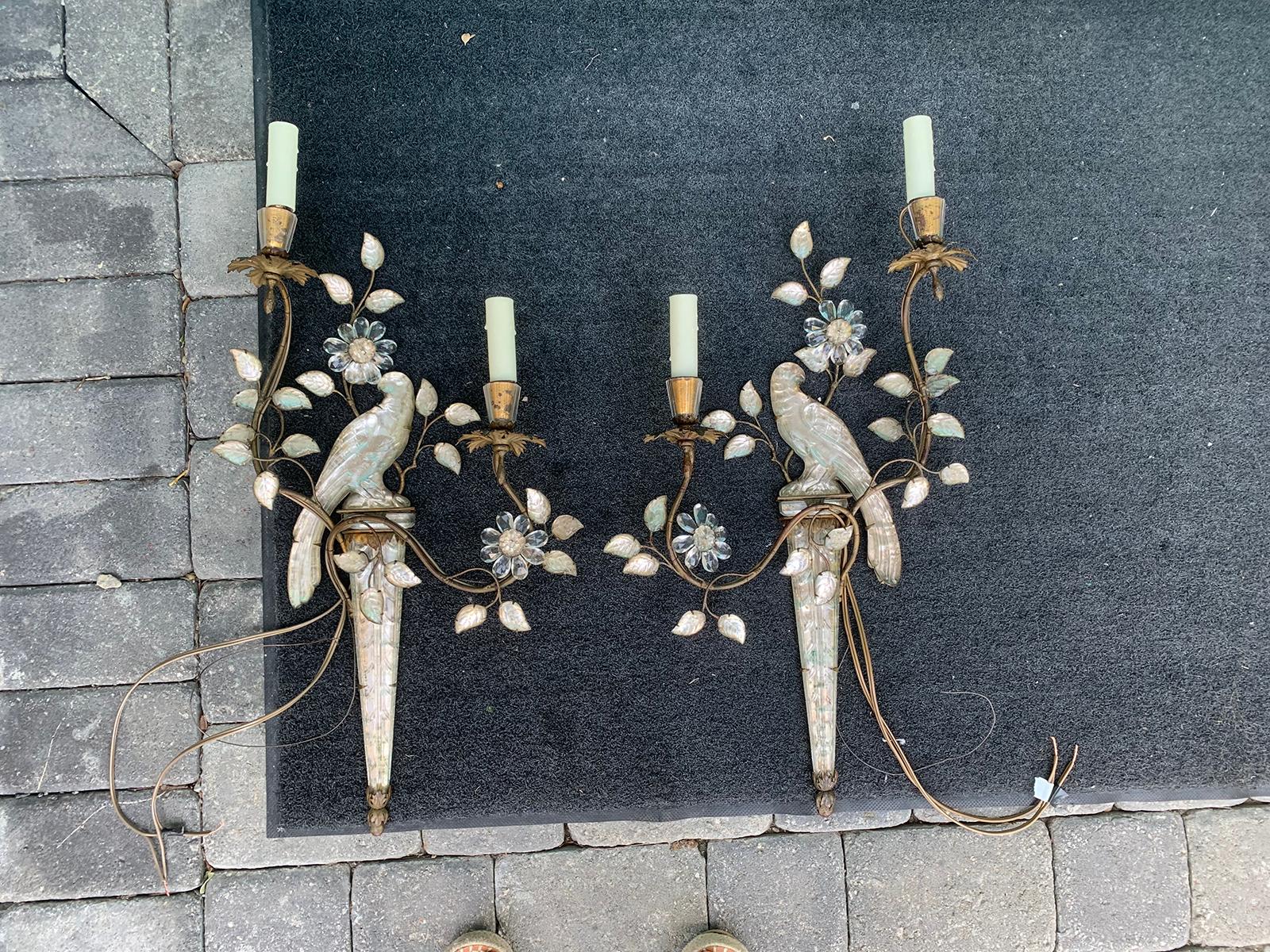 Pair of Early 20th Century French Maison Baguès Parrot Two-Light Sconces 9