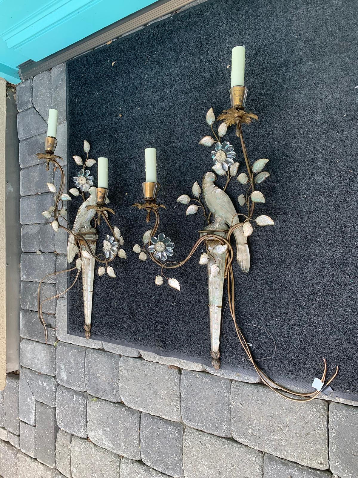 Gilt Pair of Early 20th Century French Maison Baguès Parrot Two-Light Sconces