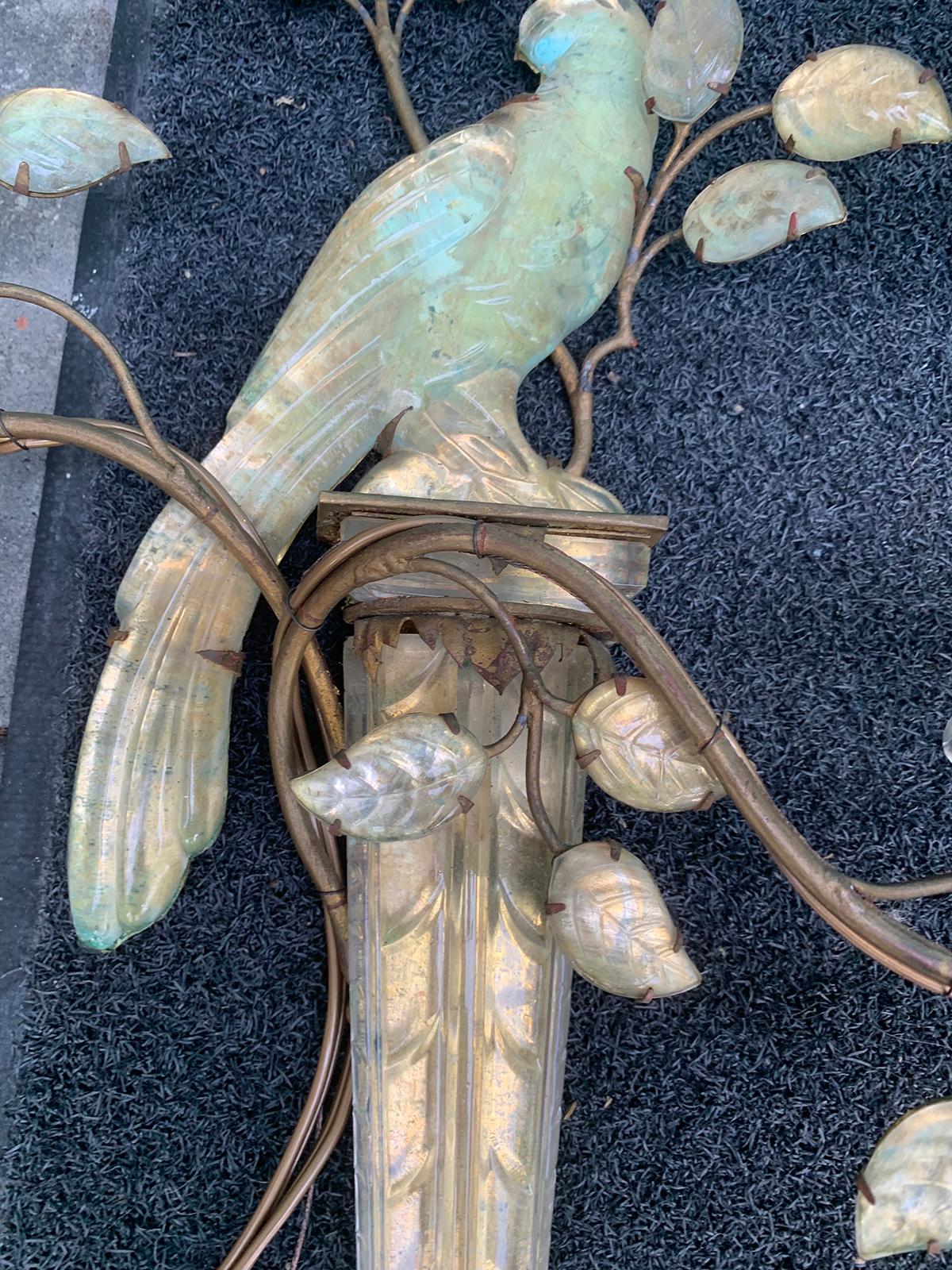 Pair of Early 20th Century French Maison Baguès Parrot Two-Light Sconces 3
