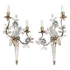 Pair of Early 20th Century French Maison Baguès Parrot Two-Light Sconces