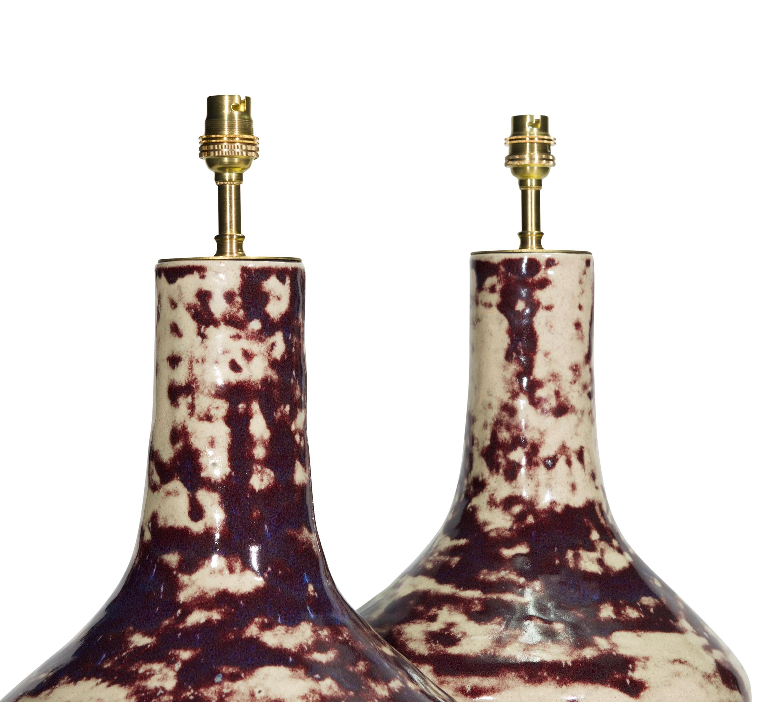 Pair of Early 20th Century French Mottled Sang De Boeuf Antique Table Lamps For Sale 1