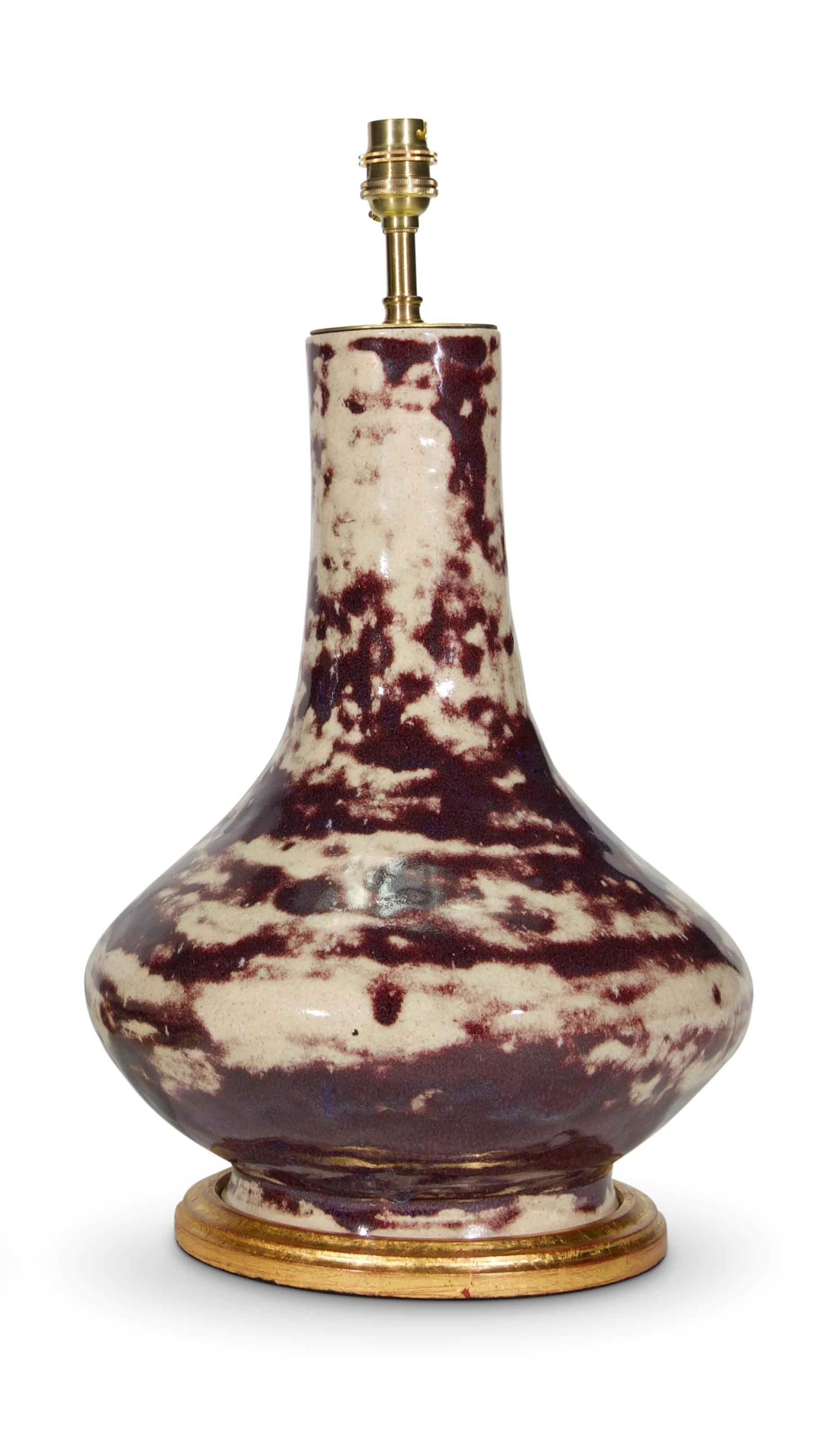 Paire de lampes de table antiques Sang de Bœuf du début du 20ème siècle, de fabrication française et tachetées en vente 1
