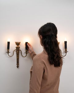 Pair Of Early 20th Century French Neoclassical Brass Wall Sconces With Goat Head