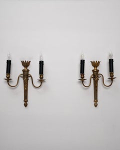 Pair Of Early 20th Century French Neoclassical Brass Wall Sconces With Goat Head