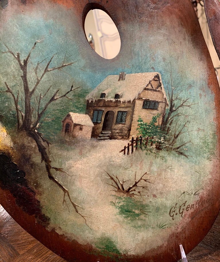 Pair of Early 20th Century French Oil Paintings on Palettes Signed