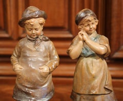 Pair of Early 20th Century French Painted Terracotta Sculptures Signed F. Citti