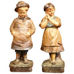 Pair of Early 20th Century French Painted Terracotta Sculptures Signed F. Citti