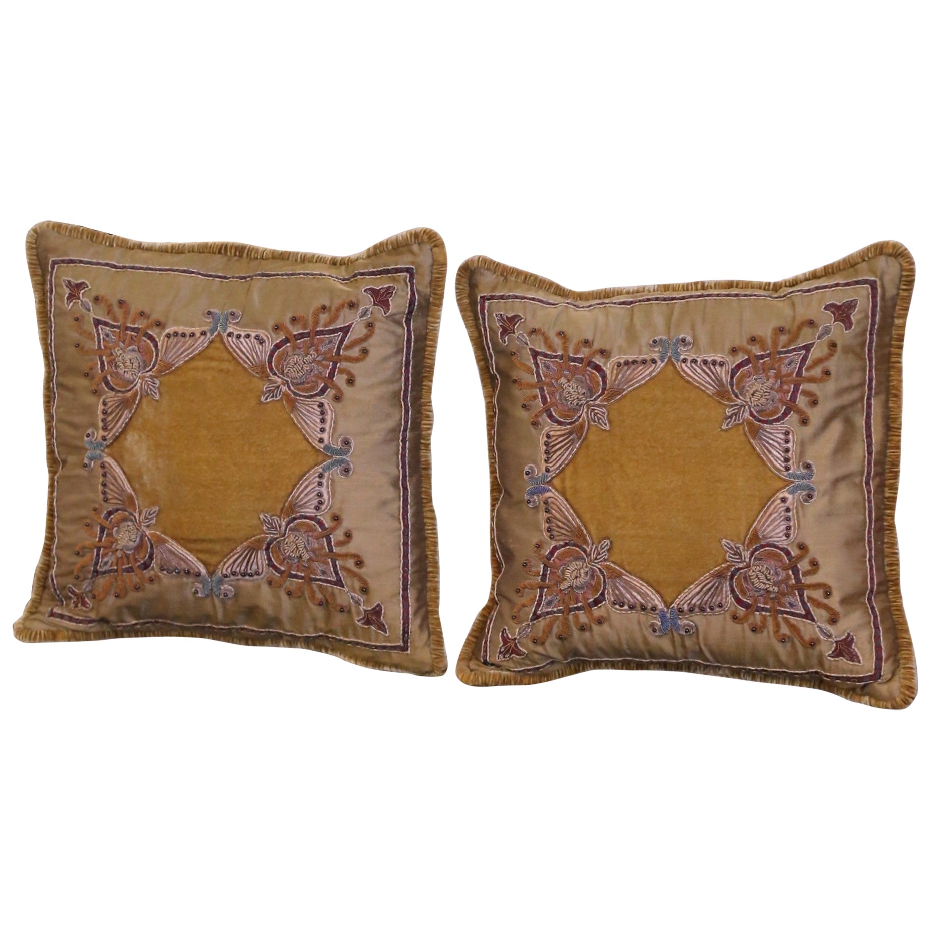 Pair of Early 20th Century French Pillows with Bead Decor