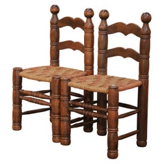 Paire de chaises basses en Oak Oak du début du 20ème siècle avec sièges en joncs