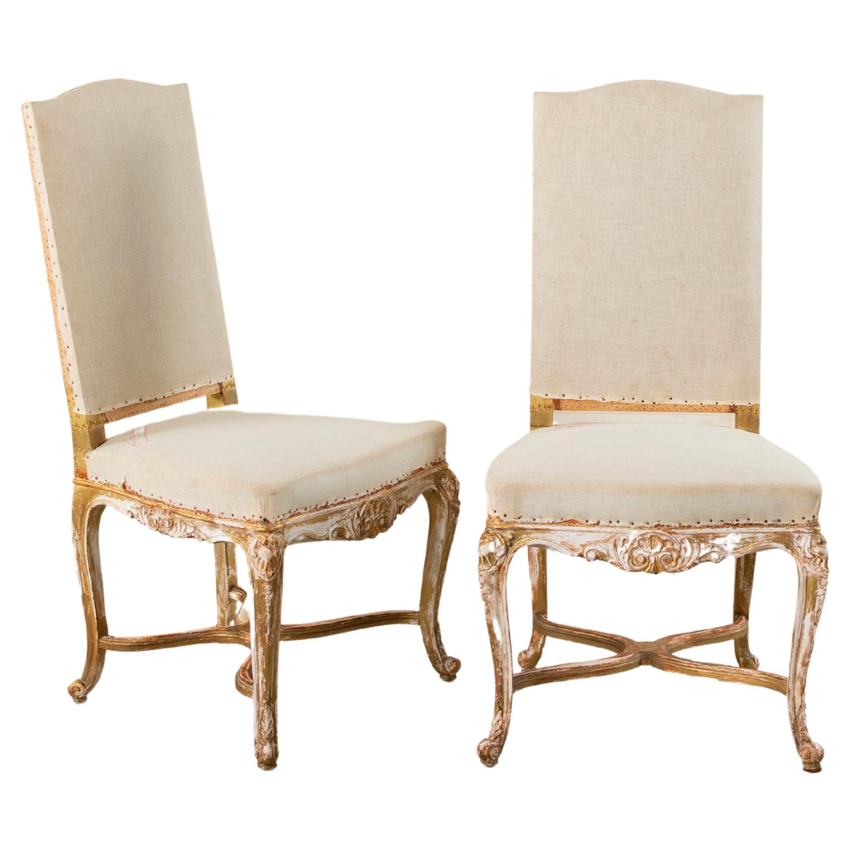 Pair of Early 20th Century French Regency Style Hand Carved Painted Side Chairs