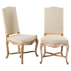 Antique Pair of Early 20th Century French Regency Style Hand Carved Painted Side Chairs