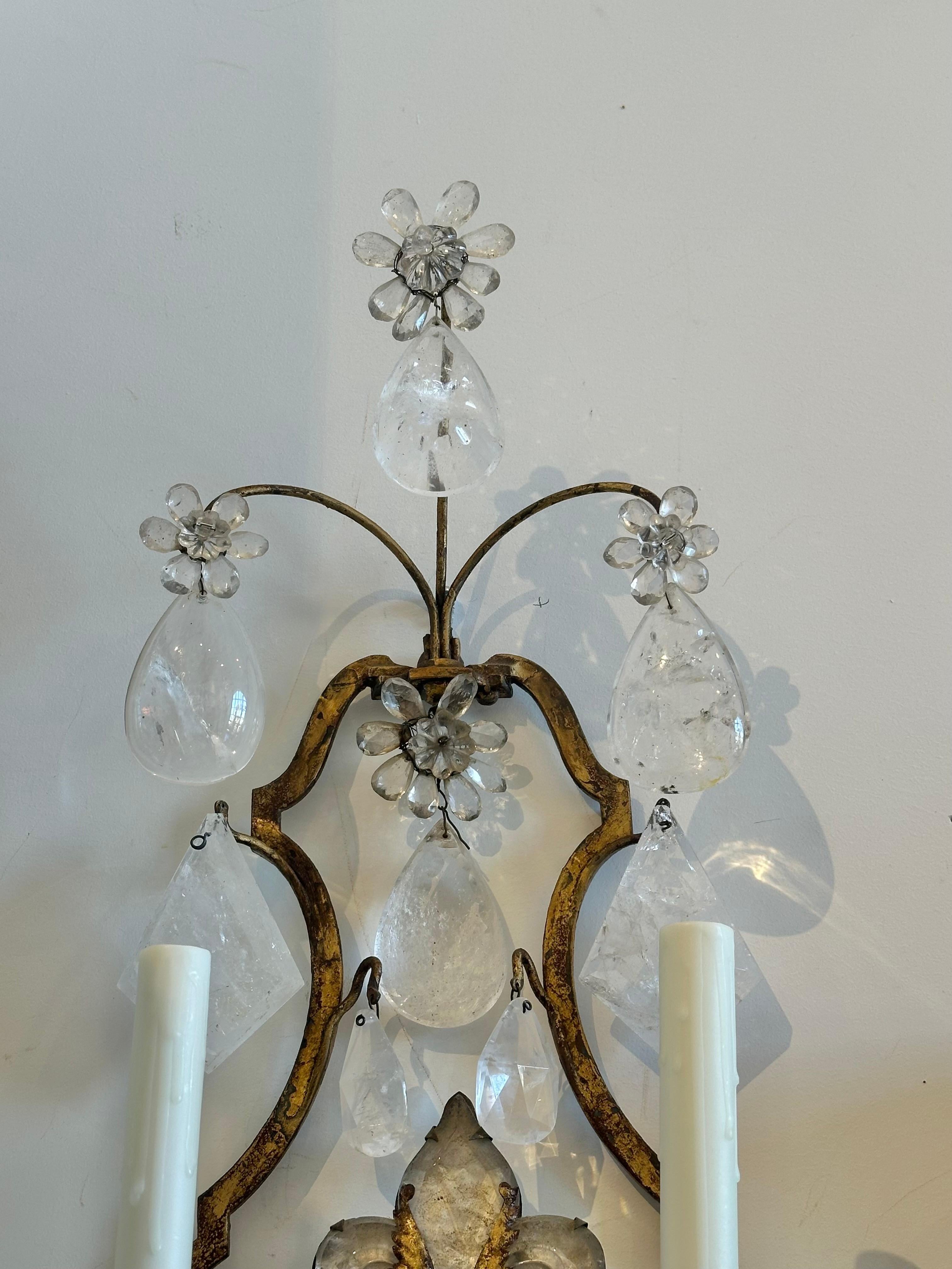 Pareja de apliques franceses de cristal de roca de principios del siglo XX en Bueno estado para la venta en Essex, MA