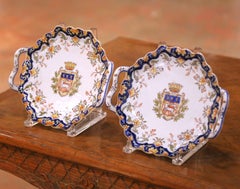 Pair of Early 20th Century French Rouen Faience Armorial Wall Platters