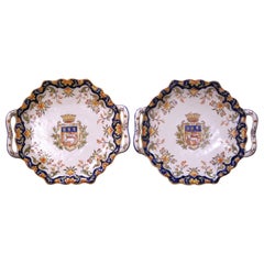 Pair of Early 20th Century French Rouen Faience Armorial Wall Platters