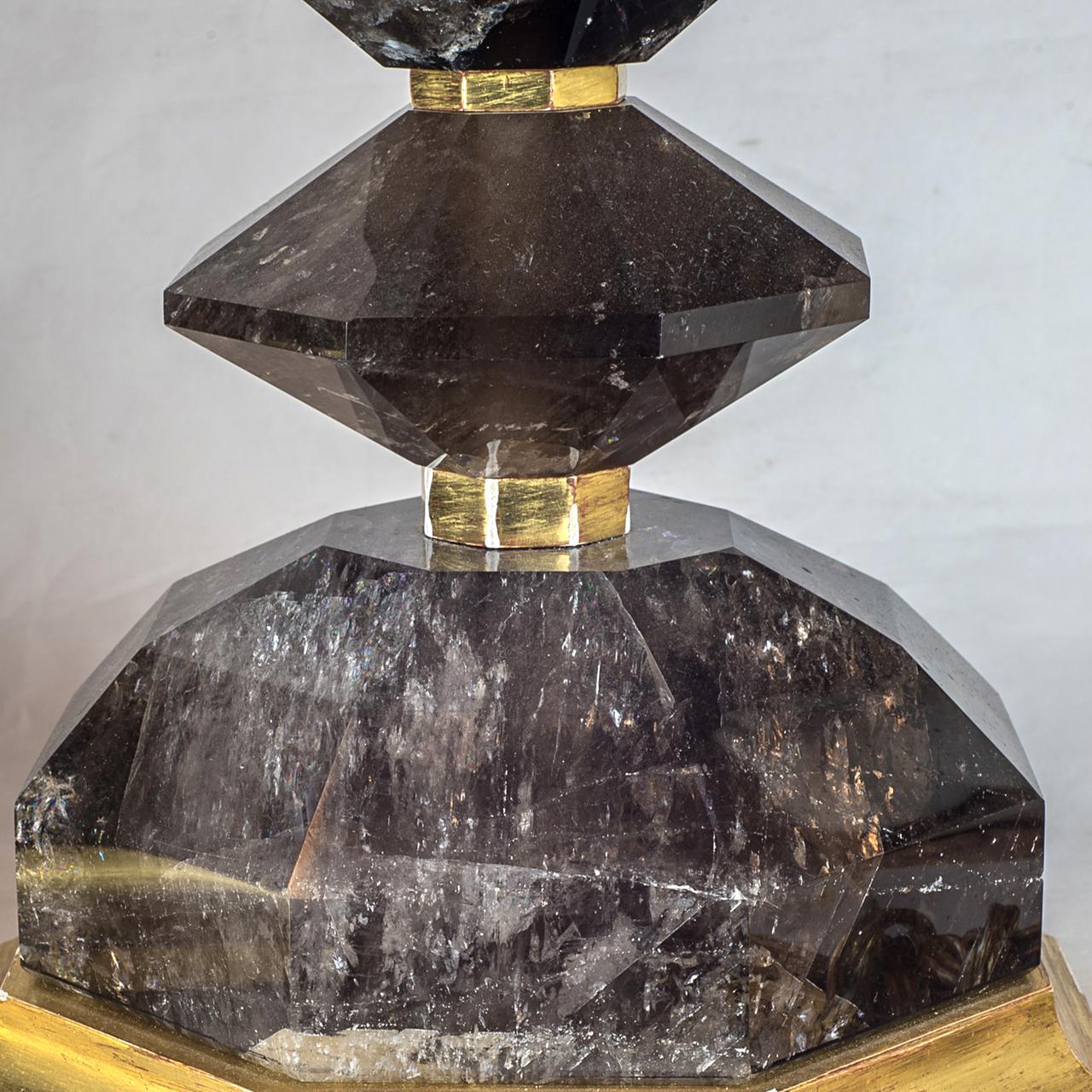 Sculpté Paire de lampes de bureau françaises du début du XXe siècle en cristal de roche fumé en vente