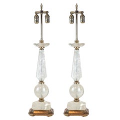 Pair of Early 20th Century French Smoke Rock Crystal Table lamps