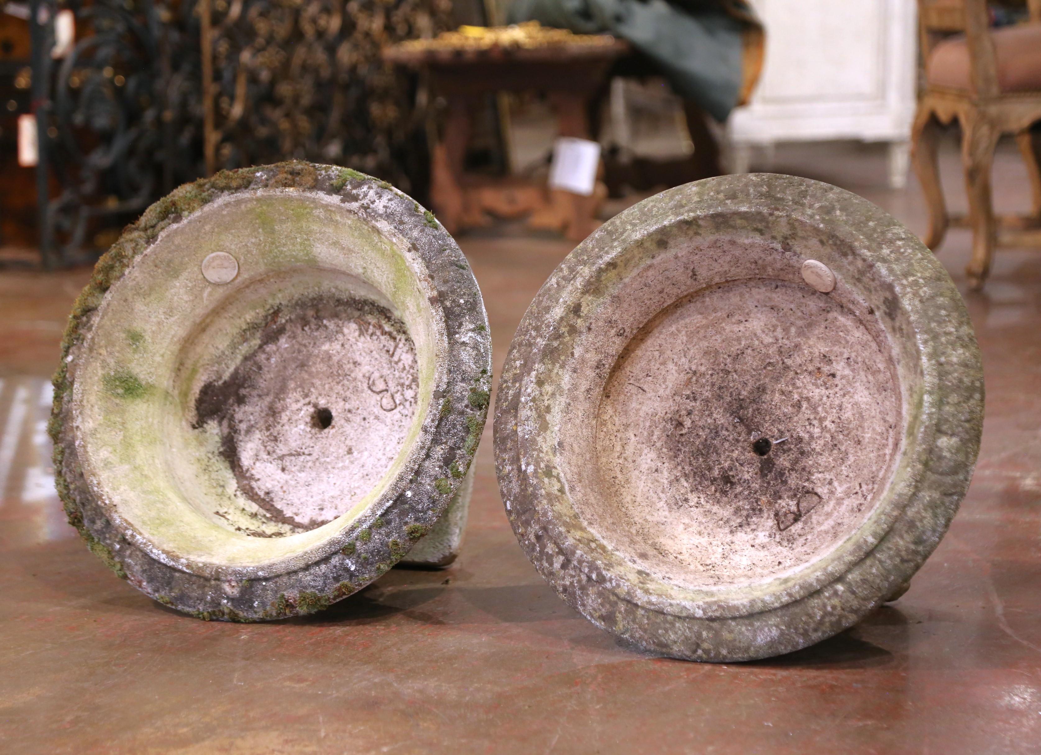 Pair of Early 20th Century French Stone Garden Urns Planters by Grandon Freres For Sale 7