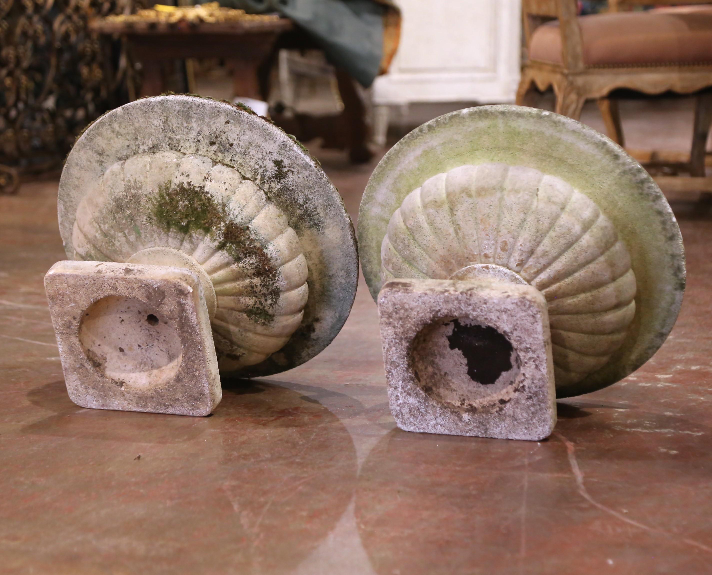 Pair of Early 20th Century French Stone Garden Urns Planters by Grandon Freres For Sale 8