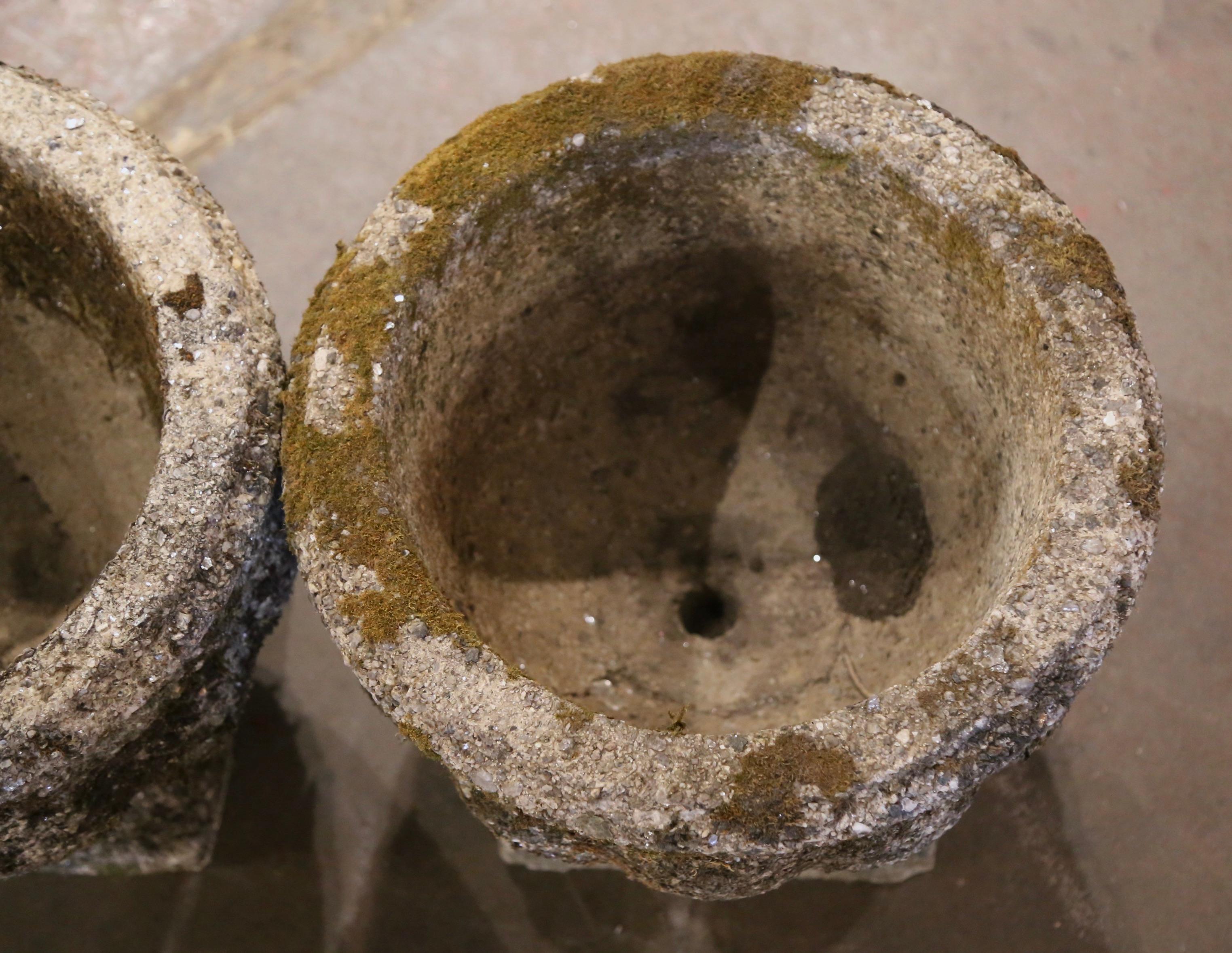 Pair of Early 20th Century French Stone Garden Urns Planters 1