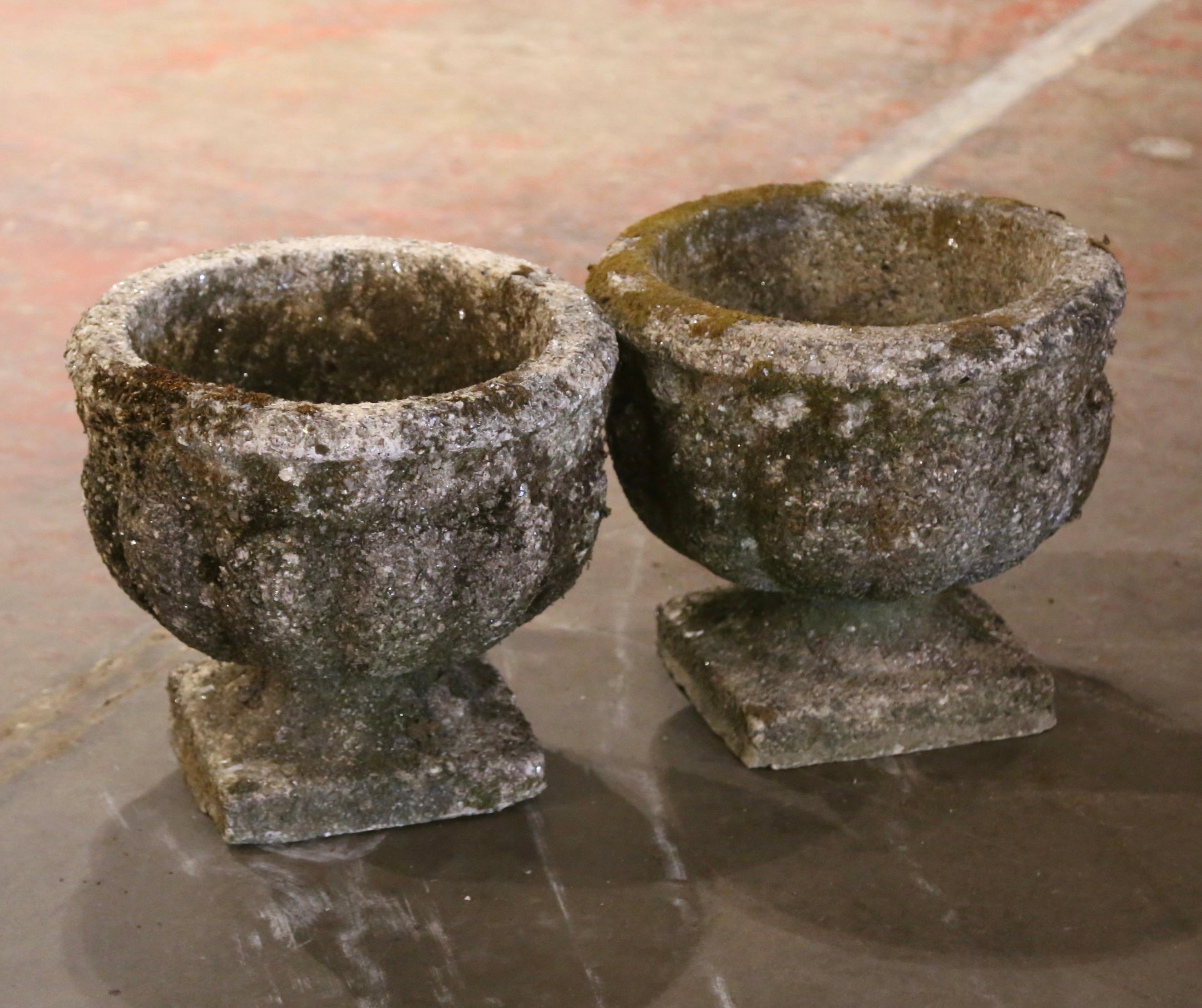 Pair of Early 20th Century French Stone Garden Urns Planters 2