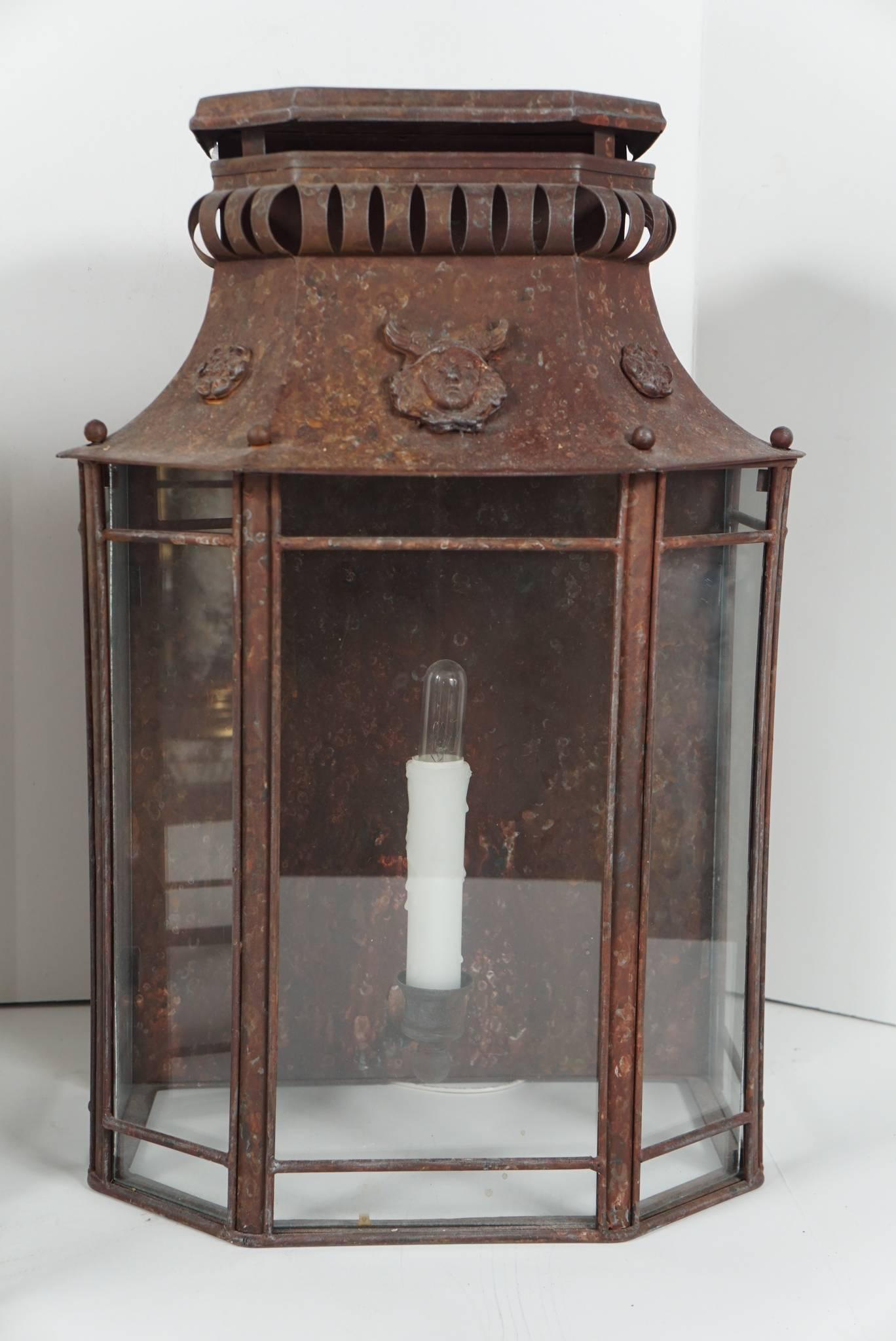 Pair of Early 20th Century French Tole Wall Mounted Lanterns 1
