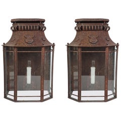 Pair of Early 20th Century French Tole Wall Mounted Lanterns