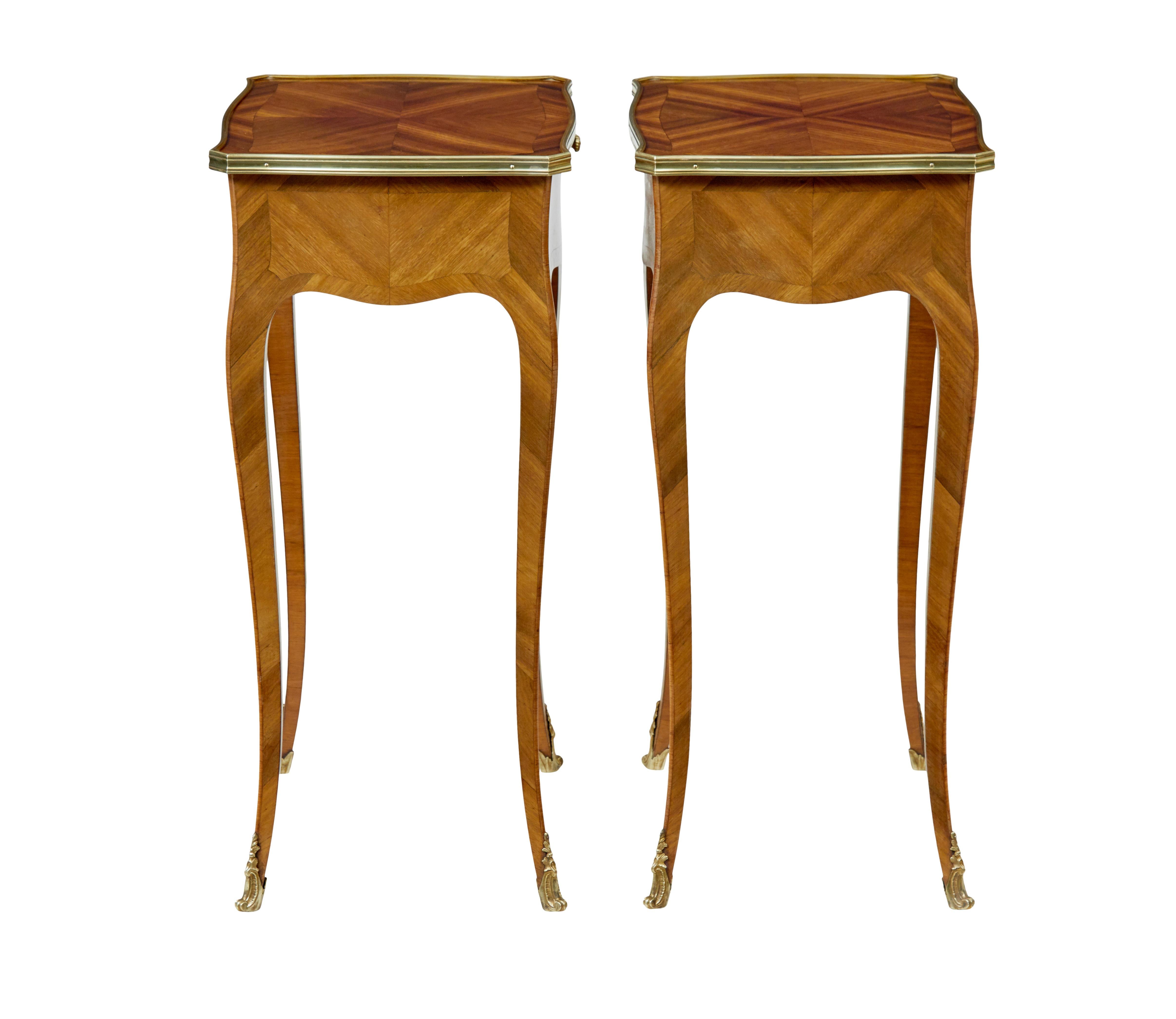 Brass Pair of early 20th century French walnut side tables For Sale