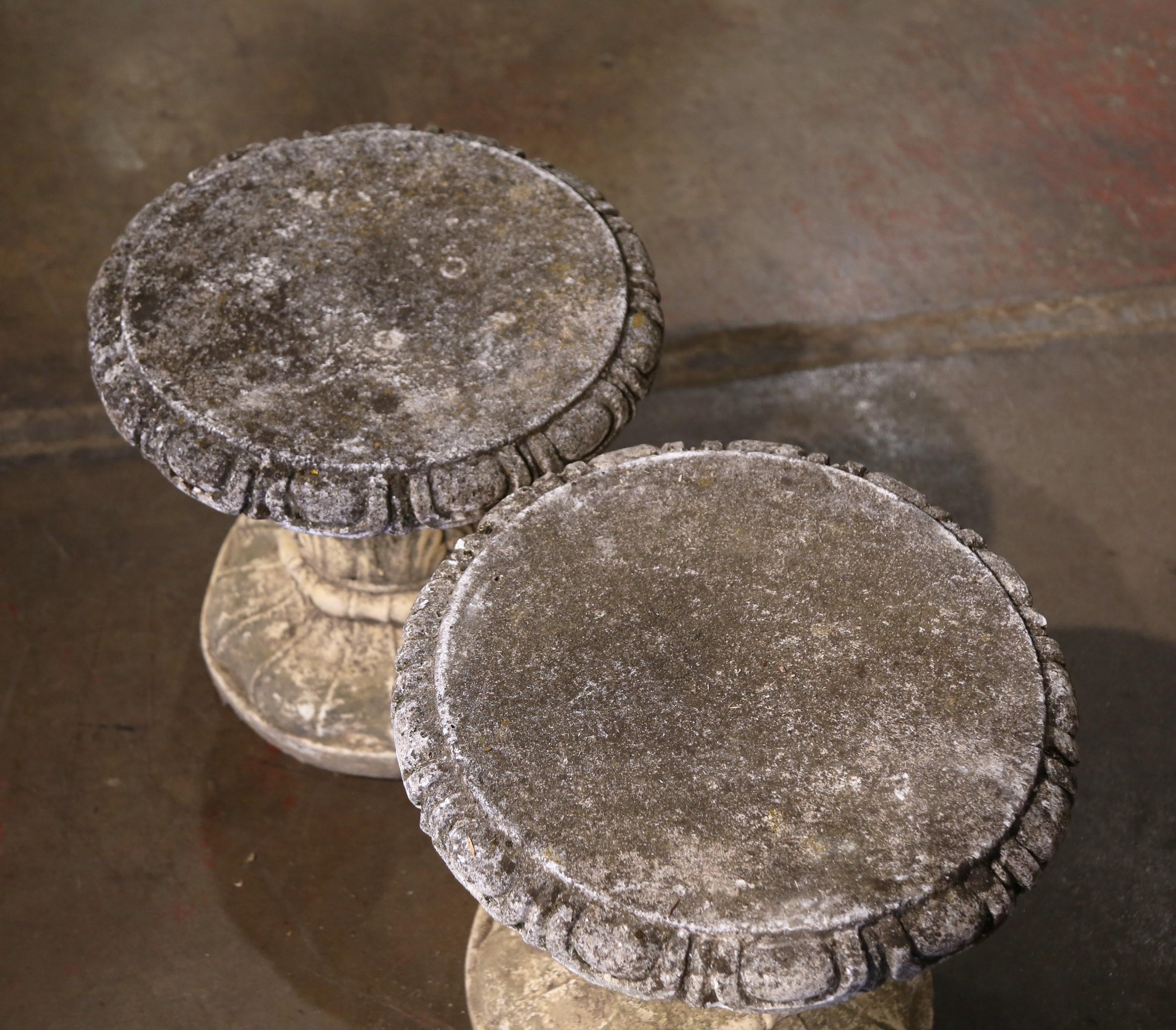 Hand-Crafted Pair of Early 20th Century French Weathered Concrete Stools from Normandy For Sale