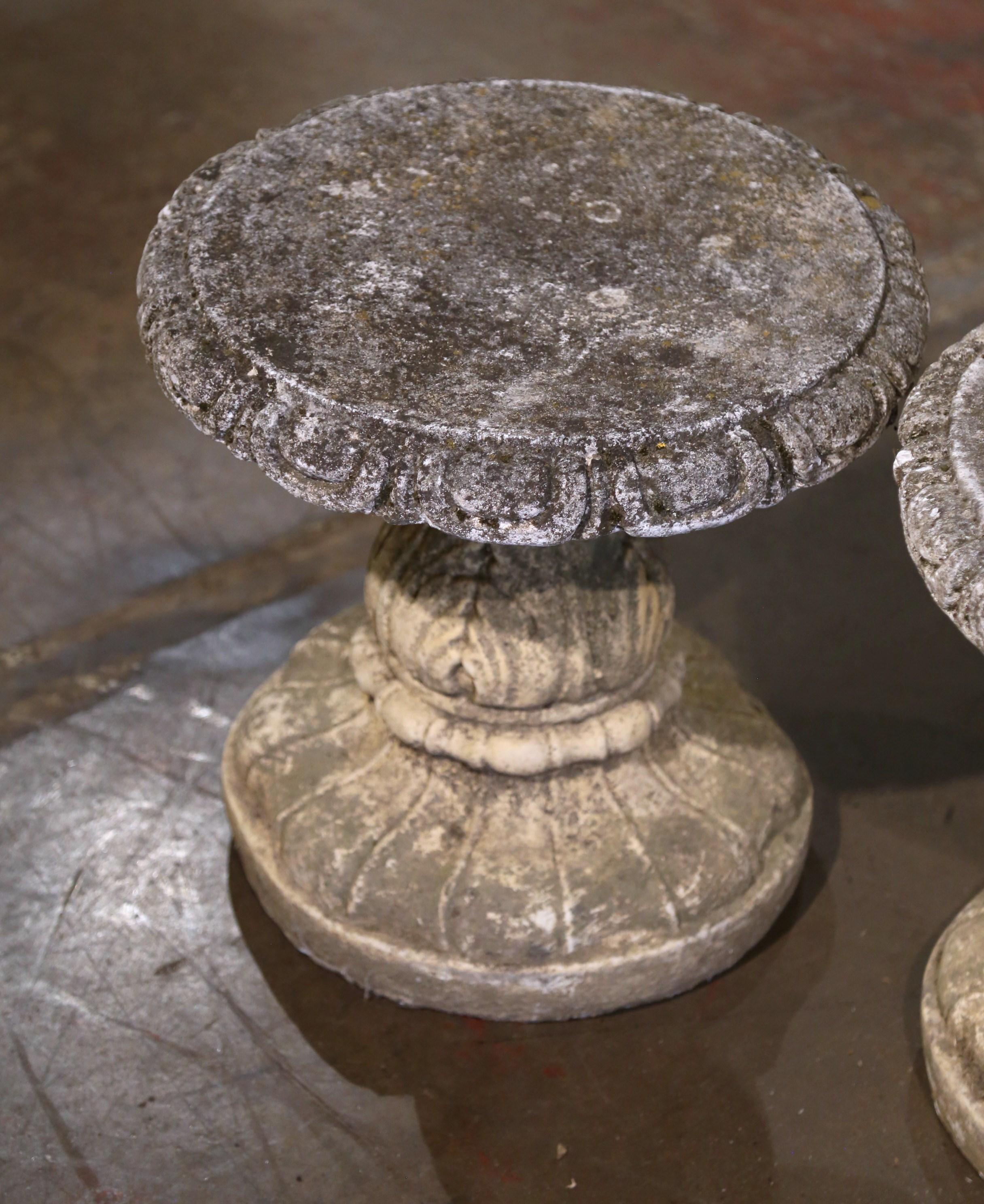 Pair of Early 20th Century French Weathered Concrete Stools from Normandy In Excellent Condition For Sale In Dallas, TX