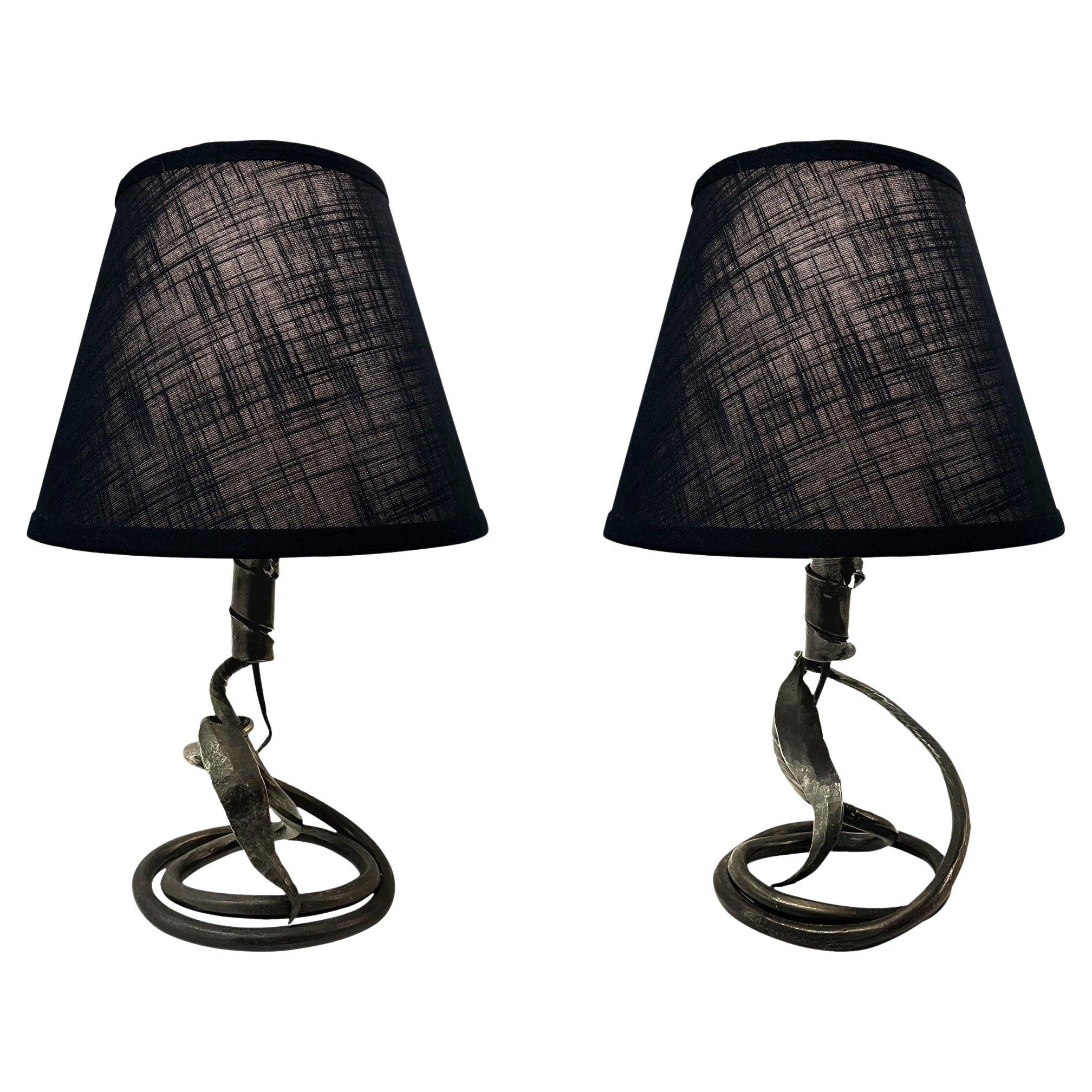 Pair of Early 20th Century French Wrought Iron Floral Lamps