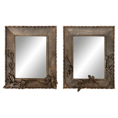 Used Pair of Early 20th Century French Wrought Iron Oak Leaf Mirrors