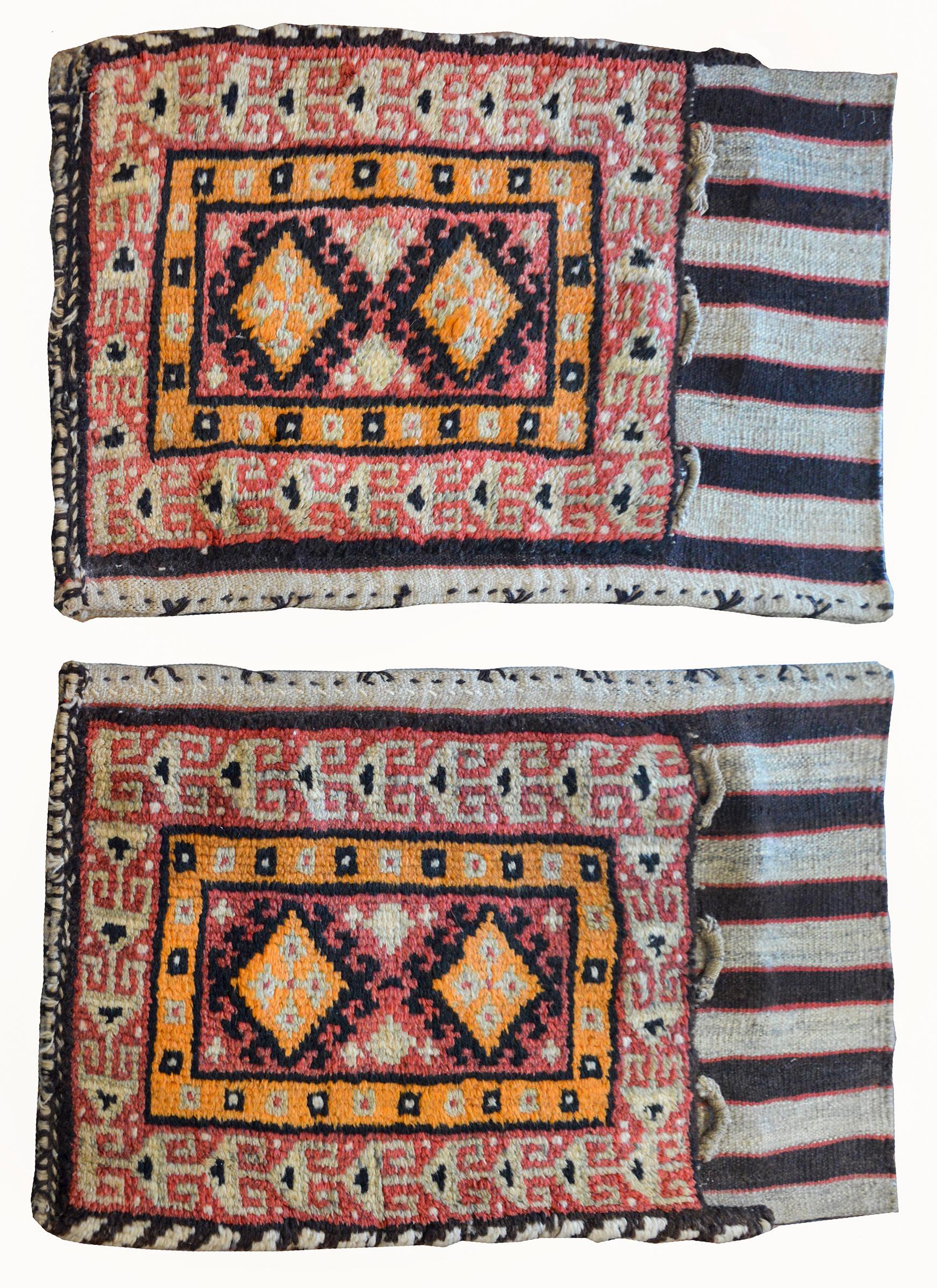 Vegetable Dyed Pair of Early 20th Century Gabbeh Grain Bag Rugs For Sale