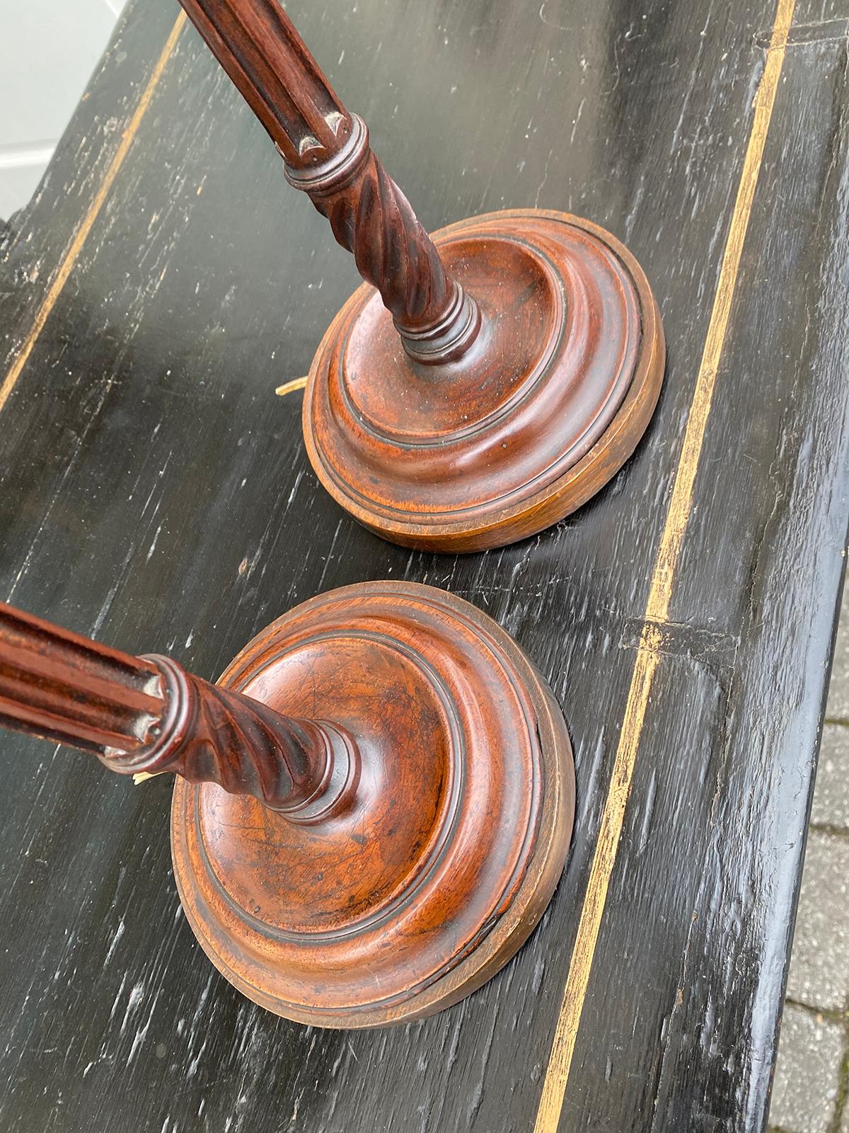 Pair of Early 20th Century George III Style Carved Wood Candlesticks as Lamps In Good Condition In Atlanta, GA