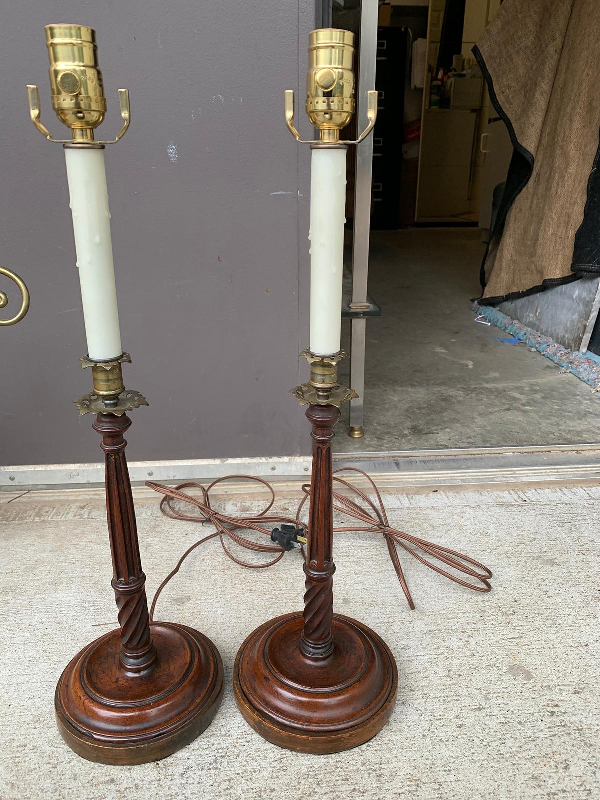 Pair of Early 20th Century George III Style Carved Wood Candlesticks as Lamps 2