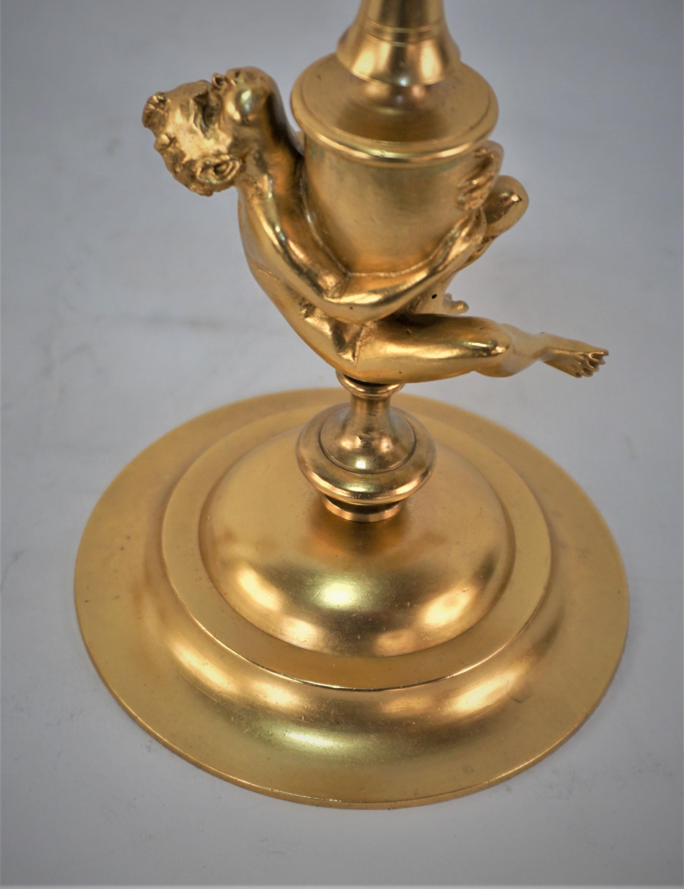 Pair of Early 20th Century Gilt Bronze Candlesticks For Sale 1