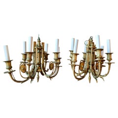 Antique Pair of Early 20th Century Gilt Bronze Chandeliers