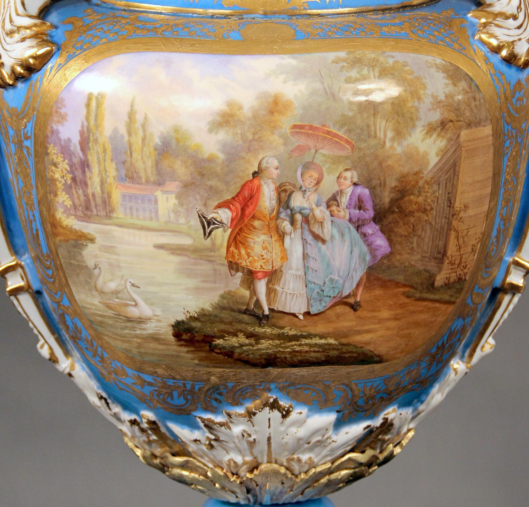 Belle Époque Pair of Early 20th Century Gilt Bronze Mounted Sèvres Style Porcelain Vases