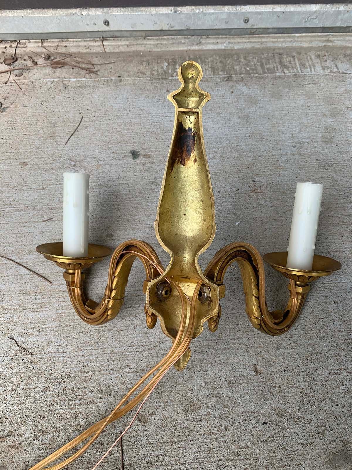 Pair of Early 20th Century Gilt Bronze Two-Arm Sconces For Sale 7