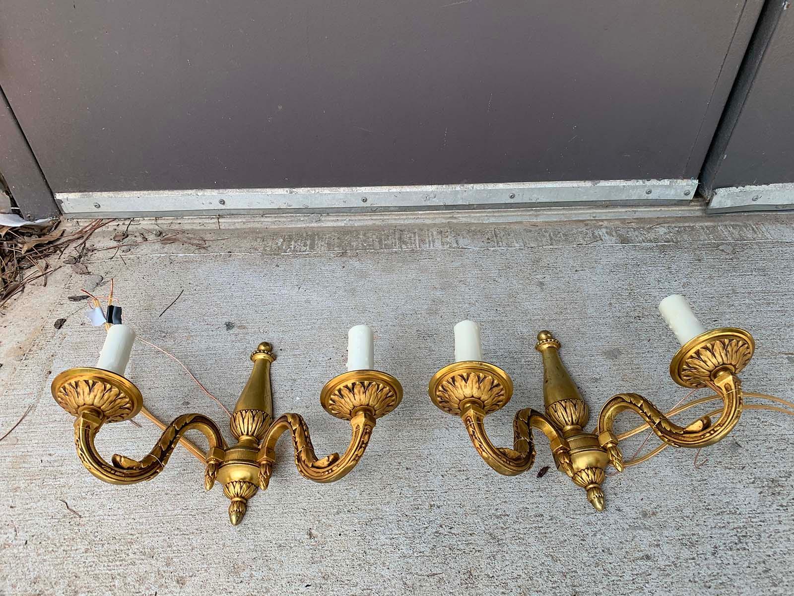 Pair of Early 20th Century Gilt Bronze Two-Arm Sconces For Sale 8