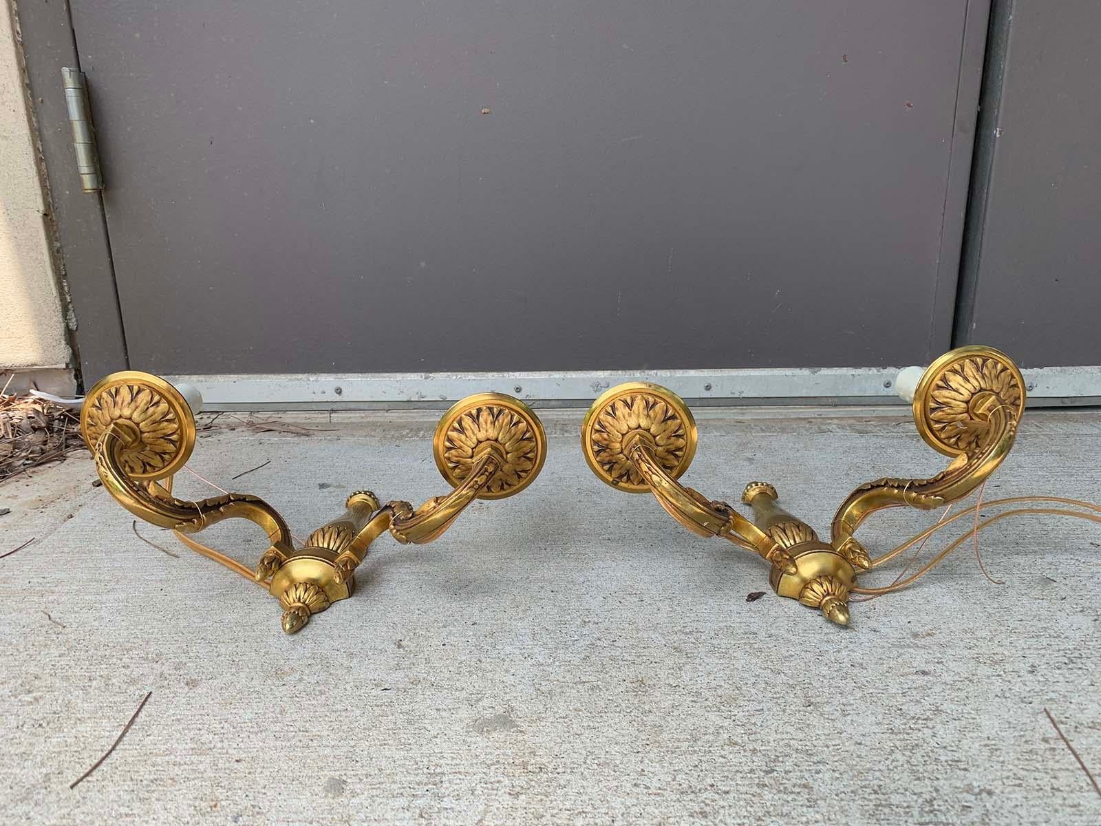 Pair of Early 20th Century Gilt Bronze Two-Arm Sconces For Sale 9