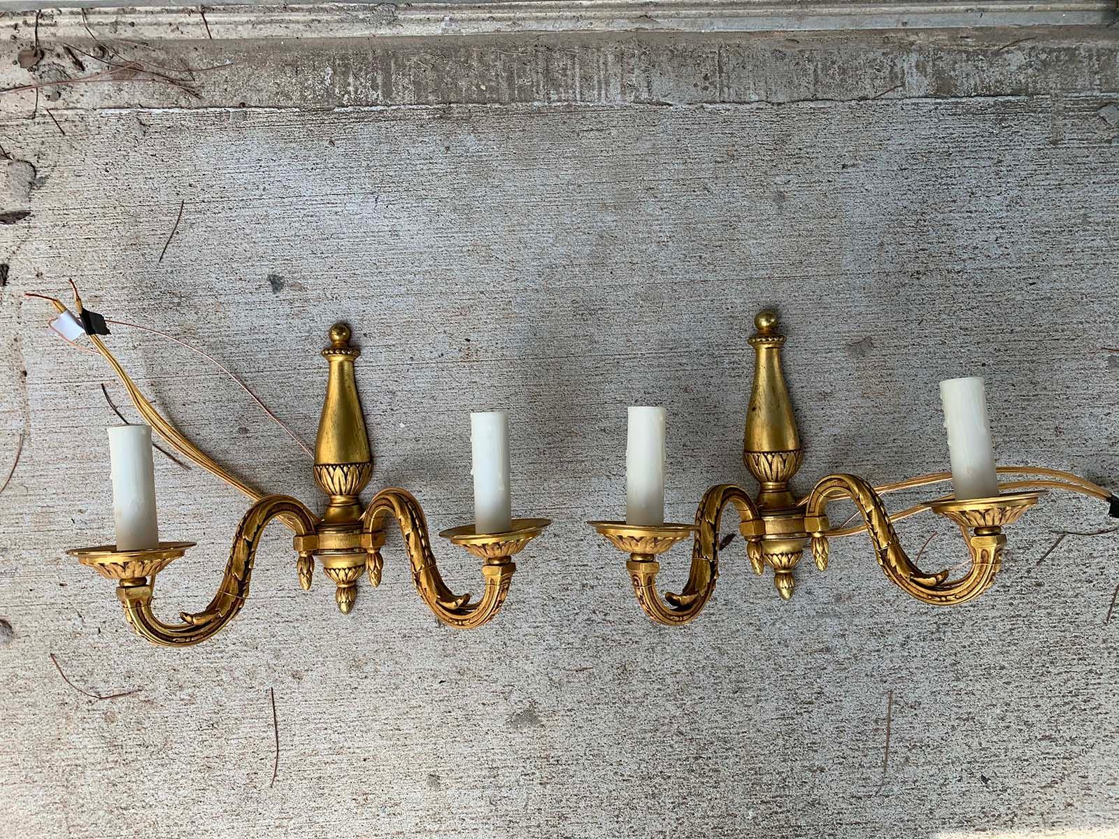 Pair of early 20th century gilt bronze two-arm sconces
New wiring.