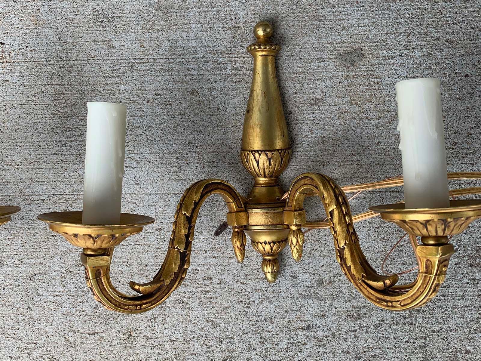 Pair of Early 20th Century Gilt Bronze Two-Arm Sconces In Good Condition For Sale In Atlanta, GA