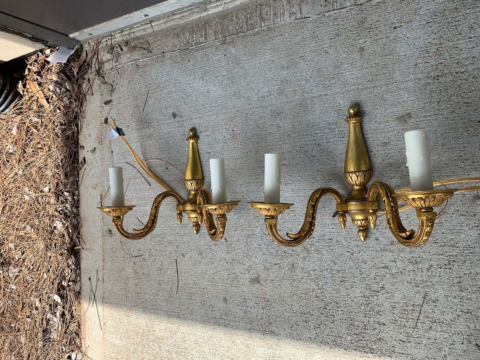 Pair of Early 20th Century Gilt Bronze Two-Arm Sconces For Sale 1