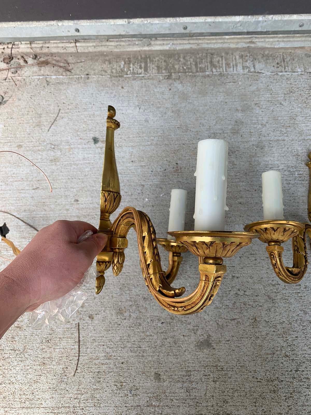 Pair of Early 20th Century Gilt Bronze Two-Arm Sconces For Sale 2