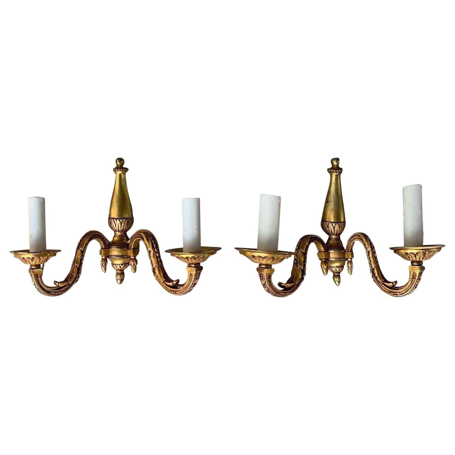 Pair of Early 20th Century Gilt Bronze Two-Arm Sconces For Sale